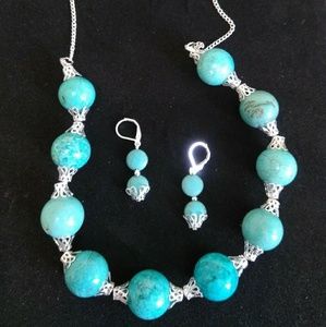 Painted turquoise handcrafted silver necklace and